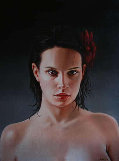 Mujer con flor roja Oil Canvas Portrait