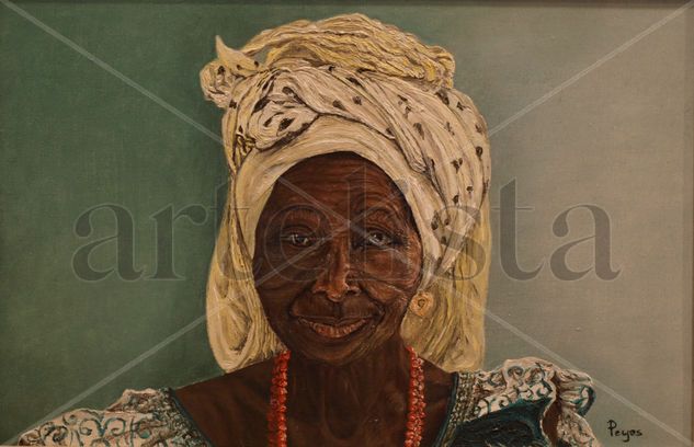 Anciana de Benin Oil Canvas Portrait