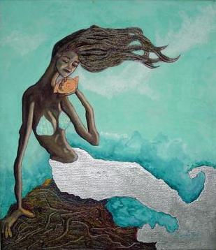 Sirena Media Mixta Lienzo Paisaje