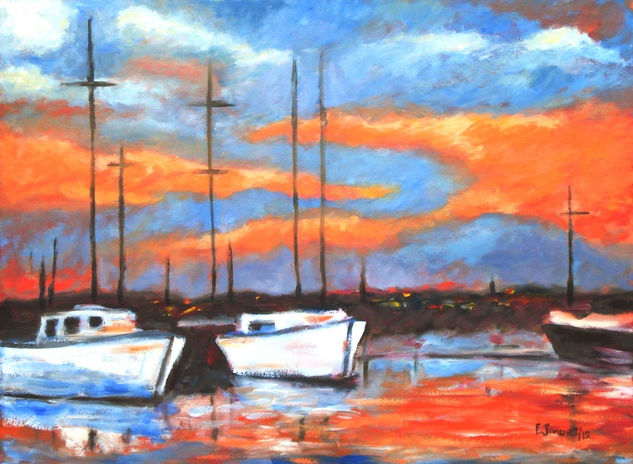 Barcos en atardecer Óleo Lienzo Paisaje