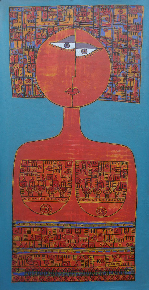 MUniEK # 621 - una mujer con peinado diferente - 55 cm x 107 cm - acrilico sobre tela