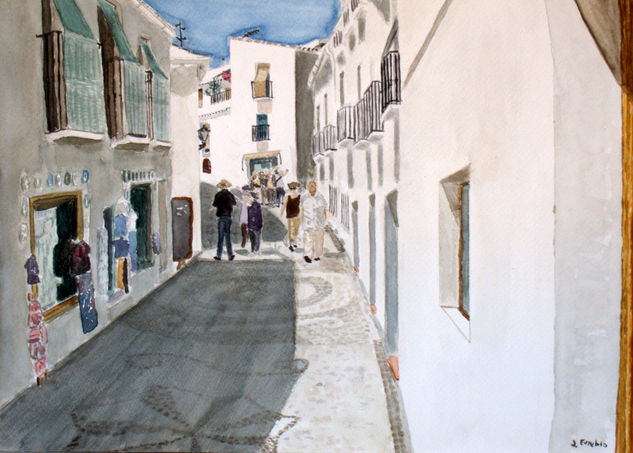 Frigiliana en verano Acuarela Papel Paisaje