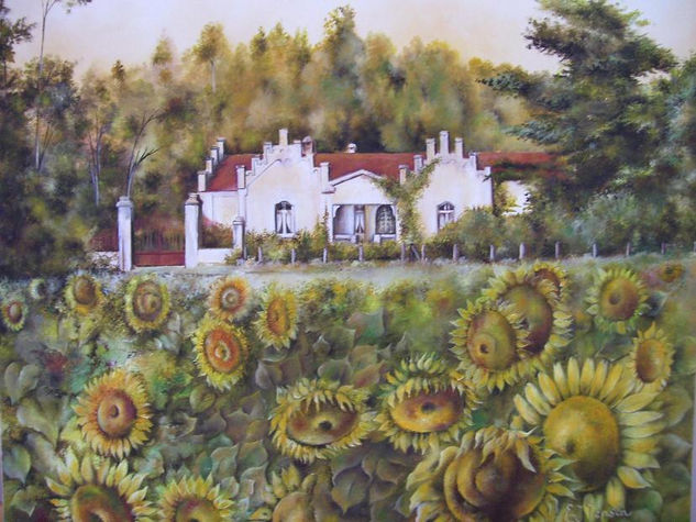 casa con girasoles Oil Canvas Landscaping