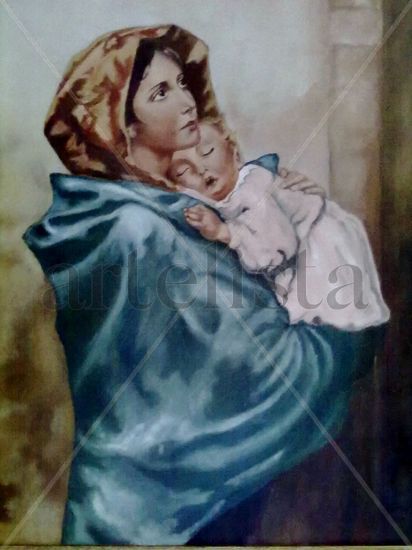 Madonna Oil Panel Figure Painting