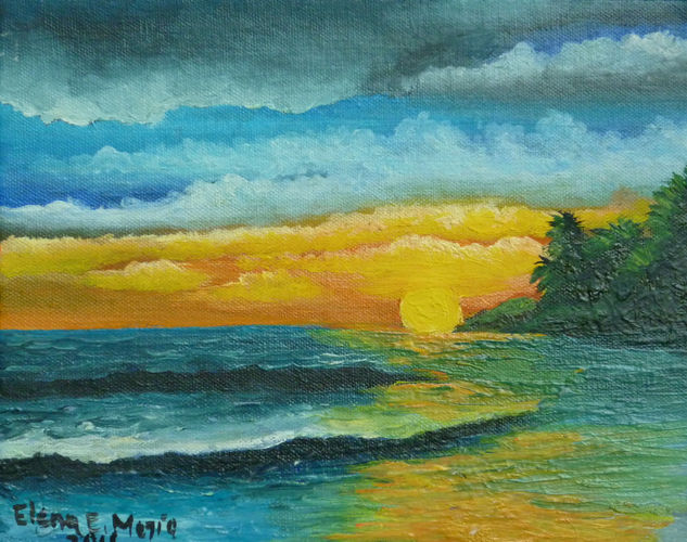 amanecer en la Playa El Espino Oil Canvas Landscaping