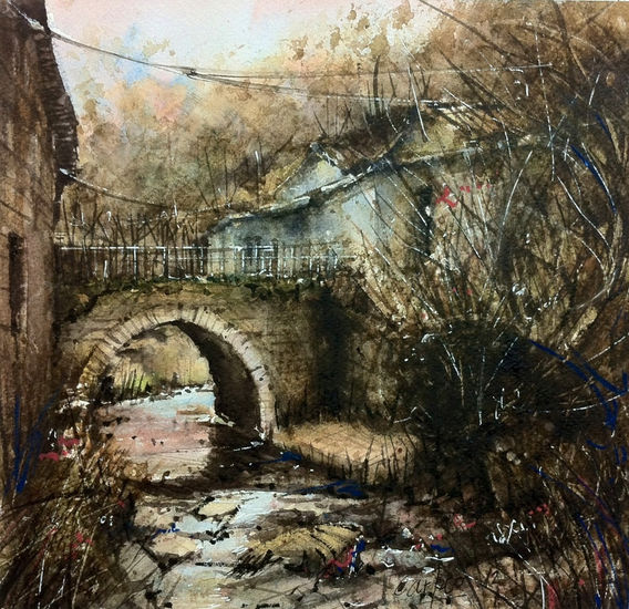 PUENTE (TAZONES.) Acuarela Papel Paisaje