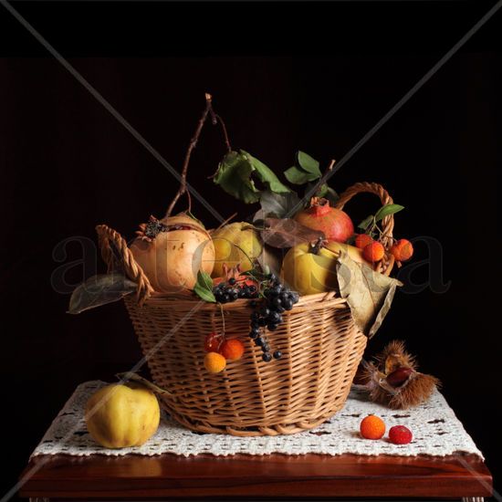 Bodegón de cesto con frutas de otoño Bodegones Color (Digital)