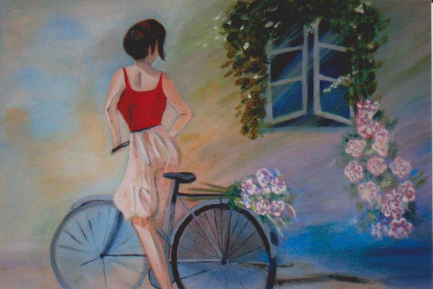 Paseo en bici. Acrylic Canvas Figure Painting