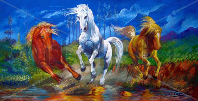 Caballos Acrylic Canvas Animals