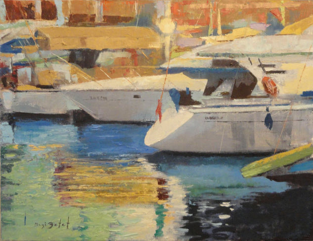 Port Olímpic III Oil Canvas Marine Painting