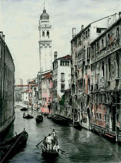 Sobre las aguas de venecia Watercolour Card Landscaping