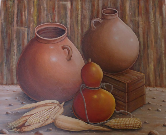 Jarrones y Mazorcas Acrylic Canvas Still Life Paintings