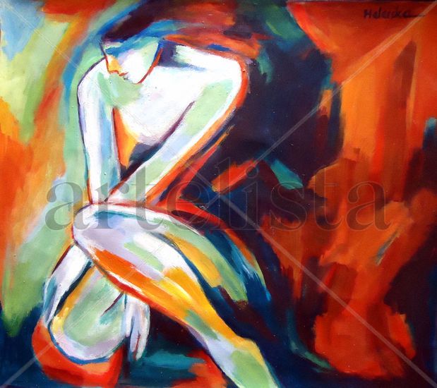 Pensive and Silent Acrylic Canvas Figure Painting