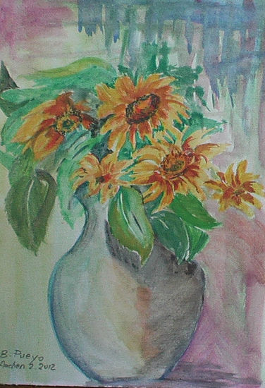 jarron con girasoles Watercolour Paper Floral Painting