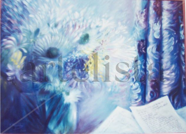 flores en azul Oil Canvas Floral Painting