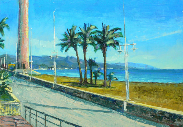 Paseo mar. Malaga Óleo Tabla Paisaje