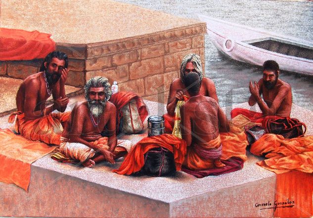 Junto al rio Ganges Oil Canvas Portrait