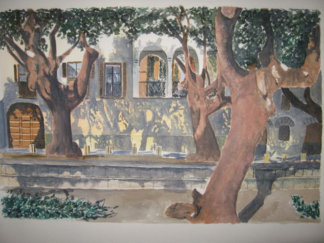 Patio con arboles Acrílico Papel Paisaje