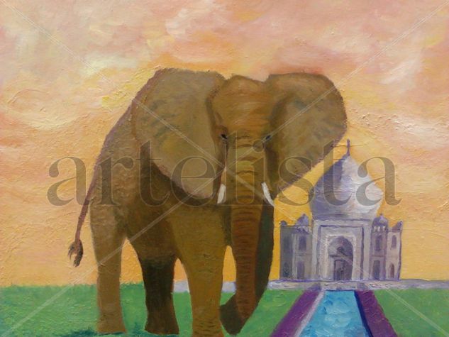 Elefante en la India Oil Canvas Animals