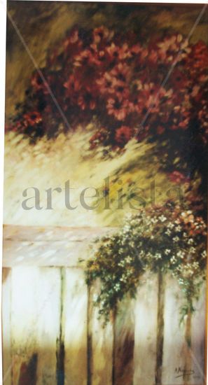 empalizada con flores Acrylic Canvas Landscaping