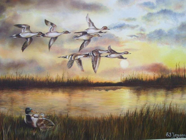 Patos  volando Oil Canvas Landscaping