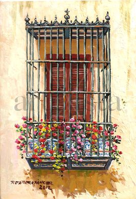 Balcon de forja Óleo Tabla Otros