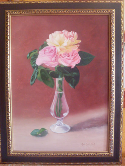 Jarrón de Rosas Oil Canvas Floral Painting