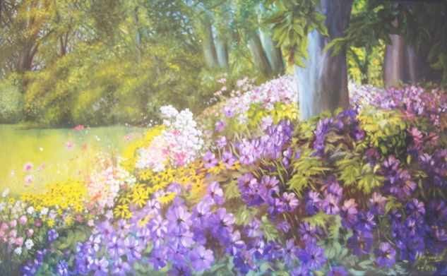 campo de flores malvas Oil Canvas Landscaping