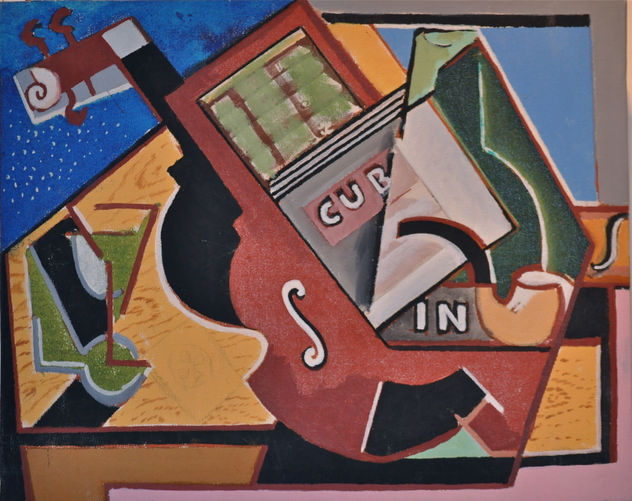 Guitarra, libro, copa y pipa