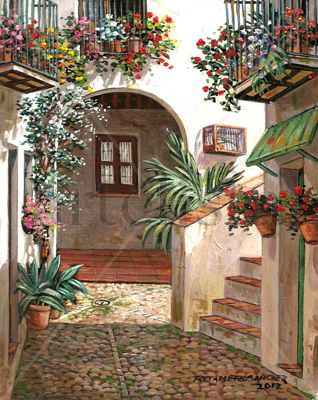 Patio de la ventana Oil Panel Landscaping