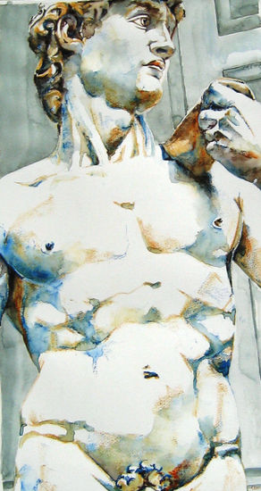 Study about David, Miguel Ángel, Trittico II, by Amapola Herrera Watercolour Paper Figure Painting