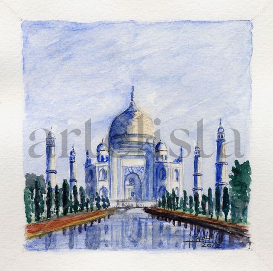 Taj Mahal ll Acuarela Papel Paisaje