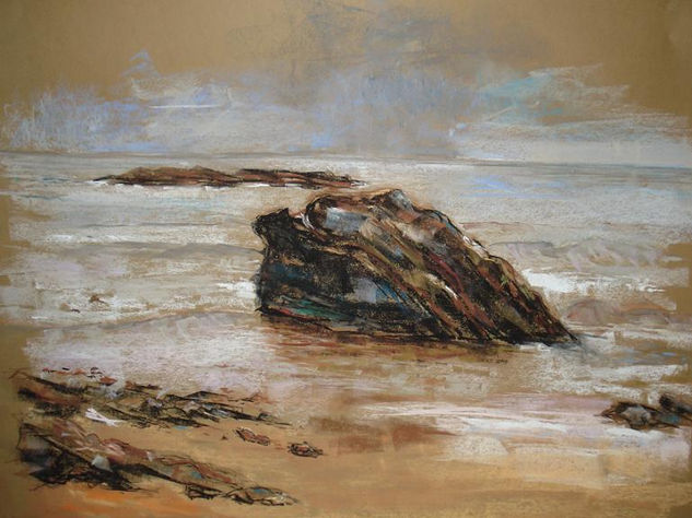 Roca en la playa Pastel Card Marine Painting