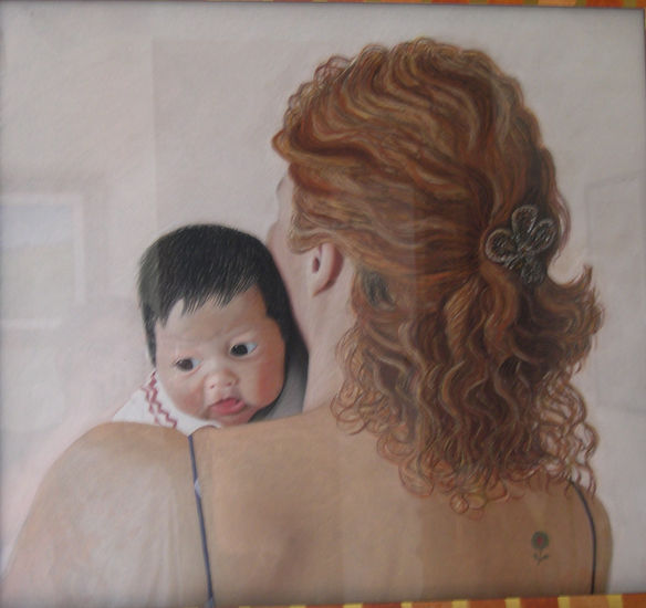 Madre con niña Oil Canvas Portrait