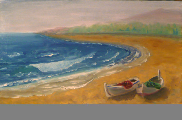 Barcas en la playa Oil Panel Marine Painting