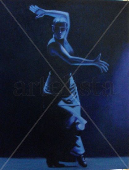 Flamenco, Bailaora Flamenca Azul Óleo Lienzo Figura