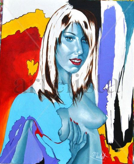 "Posing Topless" Acrylic Canvas Nude Paintings