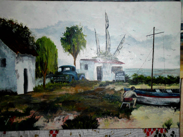 Pueblo de pescadores Oil Card Marine Painting