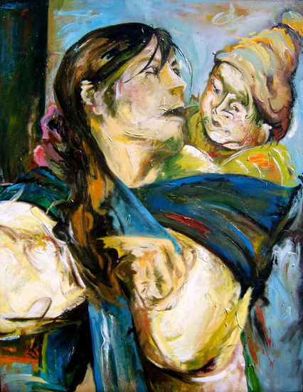 Madre con Hijo en una tarde Quiteña Oil Others Figure Painting