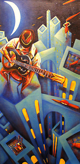 BLUES MAN Acrylic Canvas Figure Painting