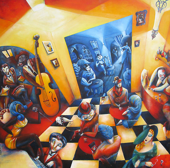 JAZZ BAND / BANDA DE JAZZ Acrylic Canvas Figure Painting