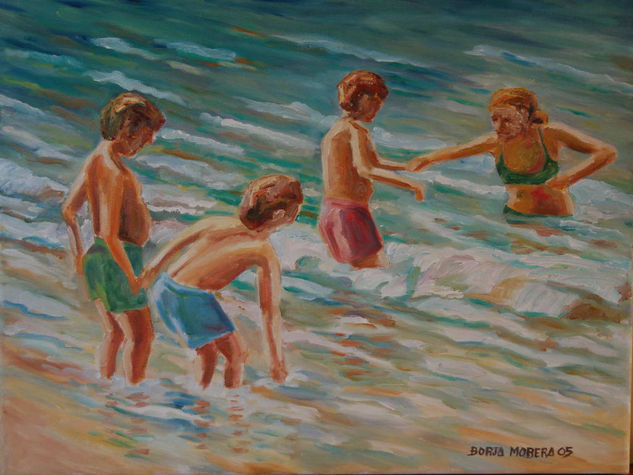 Niños en el mar Oil Canvas Marine Painting