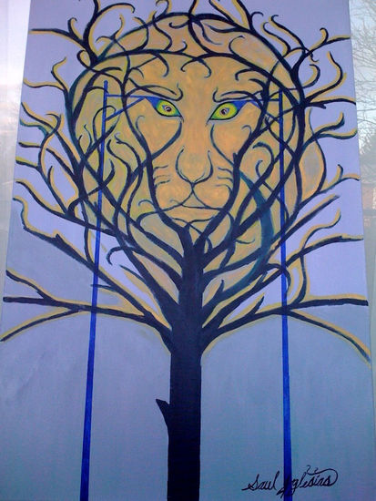 the lion face in tree,el arbol con cara de leon. Acrylic Canvas Landscaping