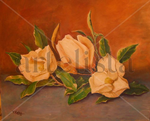 Magnolias Oil Textile Floral Painting