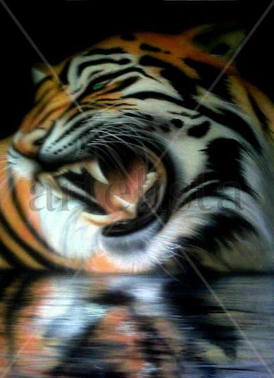 Tigre sobre agua Acrylic Canvas Animals