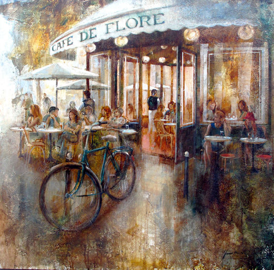 Café de Flore, París Óleo Lienzo Paisaje