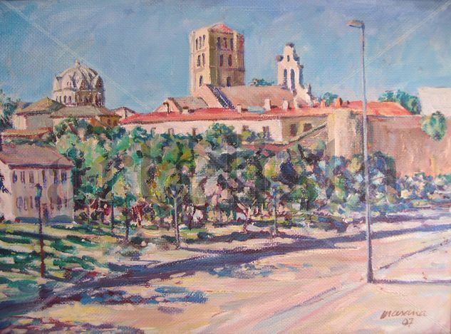 Muralla y Catedral de Zamora Oil Panel Landscaping