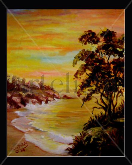 ATARDECIENDO Oil Canvas Marine Painting