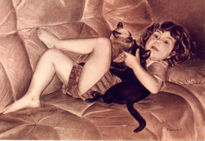 Niña con gatos