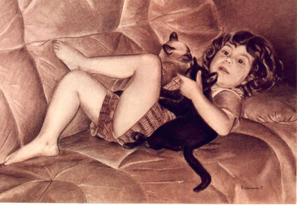 Niña con gatos